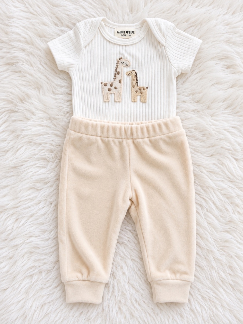 Cream Giraffe Applique Baby Onesie & Pants Set